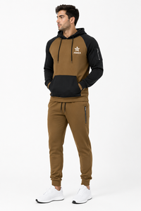 Custom Streetwear Pullover Hoodie Tracksuit <b>Set</b> Two Piece Camel <b>Black</b> Color Fleece Sports Outdoor Sweatsuit Wholesale LOW MOQ - Product Image 2