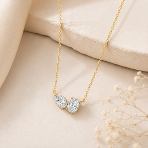 Collier élégant Toi et Moi, diamants ovales taille poire cultivés en laboratoire, or massif 18 carats, cadeau de fiançailles, harmonie éternelle, connexion. - Product Image 1