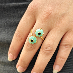 Best selling women <b>ring</b> natural amazonite hand carved flower design <b>adjustable</b> <b>ring</b> brass 18k gold plated fashion jewelry <b>rings</b> - Product Image 4
