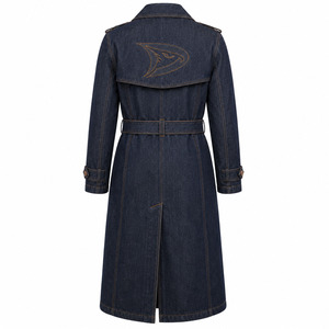 Abrigo de mezclilla índigo crudo para hombre, estilo gabardina, doble botonadura, largo, con cinturón, estilo streetwear, ropa exterior - Product Image 3
