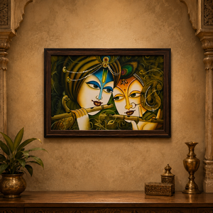 Radhe Krishna - Art abstrait moderne peint à la main sur toile - Portrait de figures divines jouant de la flûte - Acrylique - Décoration intérieure - Product Image 2