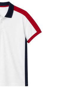 Polo homme personnalisé blanc, rouge et bleu marine, manches courtes, décontracté, sport, golf, respirant, été, design contrasté - Product Image 4