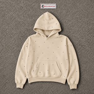 Beige Full Zip Hoodie <b>Men</b> Premium Oversized Streetwear Tiny <b>Black</b> Dot Design <b>Fleece</b> Hooded Jacket Casual Winter Fashion Sale Fit - Product Image 5