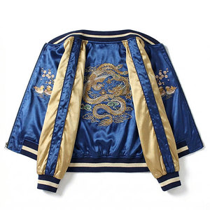 Custom Oversized Bomber <b>Jacket</b> – Japanese Retro <b>Patchwork</b> Denim Streetwear, Breathable Windproof Polyester, Embrioded - Product Image 1