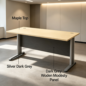 Table de conférence rectangulaire moderne en mélamine stratifiée gris foncé avec panneau de séparation commercial et pieds en métal argenté, style minimaliste pour bureau - Product Image 2