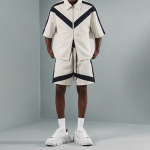 New Fashion Men's Casual Sports Two-Piece <b>Set</b> Summer Solid Breathable White & Black Side Stripe Trendy <b>Knit</b> 3D Printed Tracksuit - Product Image 1