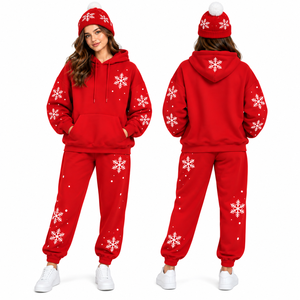 Custom Christmas Tracksuit Set Wholesale Christmas Hoodie Jogger Set OEM Winter Fleece Tracksuit Christmas Snowflake Hoodie Set - Product Image 3