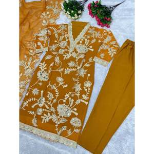 DESIGNER TABBY SEQUENCE TRAVAIL HAUT BAS AVEC MOUTARDE DUPATTA - Product Image 1