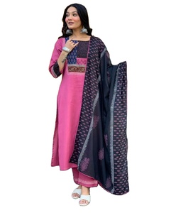 2024 Latest Fashion Designer Handwork Reyon Slub <b>Kurti</b> with Mirror Work Plazzo Set for Women Best Quality Silk Sari - Product Image 1