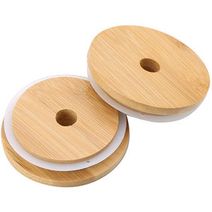 Bouteille d'eau en verre classique écologique personnalisée avec couvercle en bois et bouchon en bambou de couleur naturelle - Product Image 1