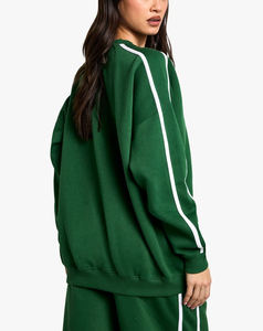 Nouveau design – Sweat-shirts oversize délavés pour femmes, 100 % coton molletonné, couleur verte unie, col rond, avec prix de gros - Product Image 4