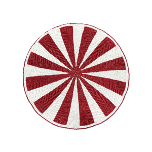 Red White Beaded Placemat | Handmade <b>Round</b> Glass Bead Table <b>Mat</b> for Christmas Dining Wedding Party Kitchen Home Decor Tablewares - Product Image 3