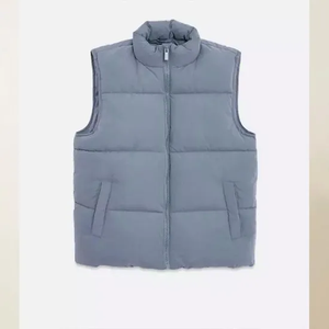 Men's <b>Beige</b> Stand Collar Puffer Vest Zipper Closure Windproof Casual Winter Outerwear Regular Fit Solid Color <b>Waistcoat</b> - Product Image 5