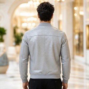 Blouson Bomber en Cuir Fini pour Homme, Motif Croco Gaufré Premium, Respirant, Zippé, Coupe Décontractée, Finition Mate à Brillante, Vêtement d'Extérieur d'Été - Product Image 2