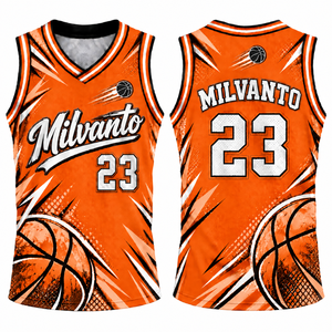 Camiseta de Baloncesto Personalizada Naranja de Alta Calidad con Cuello en V, Sublimación en Poliéster, para Hombre, Uniforme Transpirable para Equipo de Baloncesto - Product Image 1