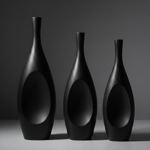Juego de 3 jarrones de flores modernos de aluminio fundido negro mate, estilo geométrico hueco abstracto, para decoración de hogar de lujo y centros de mesa - Product Image 2