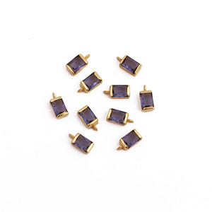 Purple <b>Amethyst</b> Quartz Baguette Gold Plated <b>Pendant</b> Connector Wholesale Jewelry Supply - Product Image 2