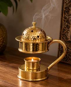 Brass Aromatherapy Perfume Lamp <b>with</b> Candle Holder for Essential Oil <b>Diffusion</b> All Season Use - Product Image 1