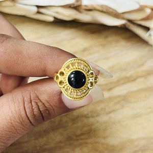 Latest Design Black Onyx <b>Rings</b> Boho Tribal Silver Eye Certified Brass Jewelry Women 18k <b>Gold</b> Plated Filigree <b>Cocktail</b> - Product Image 2