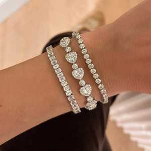 12 Ct Heart Lab Grown Diamond Tennis <b>Bracelets</b> 14k 18k <b>Solid</b> Gold Halo Bezel Set 6.5 7 Inch Everyday Wear Luxury Heavy Statement - Product Image 2