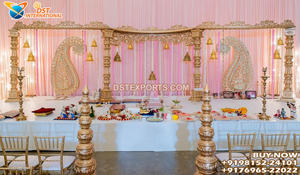 Elegant Theme <b>Wedding</b> White Gold Stage Vibrant Mughal Style Reception Stage Backdrop <b>Frames</b> Premium FRP <b>Wedding</b> Stage Setup USA - Product Image 5