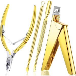 Kit de coupe-ongles professionnels en acrylique doré avec logo personnalisé, faible MOQ, en acier inoxydable durable, coupe-ongles et repousse-cuticules OEM - Product Image 1