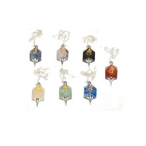 Ensemble de 7 pendules en pierre Chakra sculpté style Feng Shui agate amour inspiré produit de guérison par le fournisseur - Product Image 1