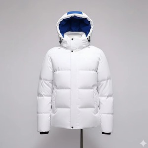 Blouson matelassé blanc à capuche, col montant, fermeture éclair, hiver, décontracté, homme, coupe classique, couleur unie, Fox, 100% polyester - Product Image 1