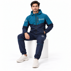 Ensemble de survêtement unisexe personnalisé, écologique, respirant, avec capuche, en tissu tissé léger, veste zippée intégrale et pantalon de jogging pour l'extérieur - Product Image 3