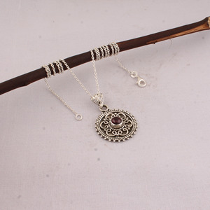 Charmes vintage faits à la main en grenat rouge ovale, sertis de plaqué argent sterling, 18 pouces, unisexe, anniversaire, SHREE JAIPUR SILVER - Product Image 5