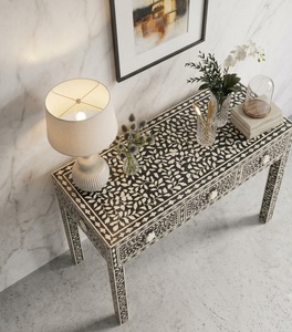 Modern Bone Inlay <b>Wood</b> Home <b>Stool</b> and Ottoman Black and White Entryway Sofa Decorative Living Room Furniture - Product Image 4