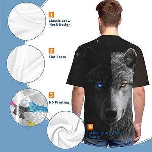 Men's Wolf Face <b>Animal</b> <b>Pattern</b> Short Sleeve O-Neck T-Shirt Digital Printed Casual Oversized Fit Jersey <b>Knitted</b> 100% Cotton - Product Image 5