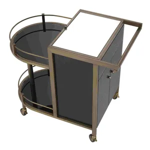 Chariot de rangement contemporain en métal fait main de luxe, écologique, avec étagères polyvalentes, roues durables et construction haut de gamme - Product Image 4