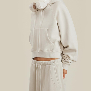Sudadera con Capucha Corta de Manga Raglán para Mujer, Mezcla de Algodón Premium, Sudadera de Felpa, Logotipo Personalizado, Ropa Urbana, Ropa Deportiva, Proveedor de Fábrica - Product Image 2