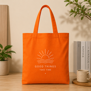 Bolso de mano de lona naranja con estampado de sol y olas, diseño minimalista para ir de compras en todas las estaciones - Product Image 5