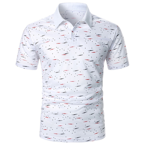 Men's <b>White</b> Short Sleeve Knitted <b>Polo</b> Shirt With Geometric Print Casual Style Regular Fit Button Front Design - Product Image 1
