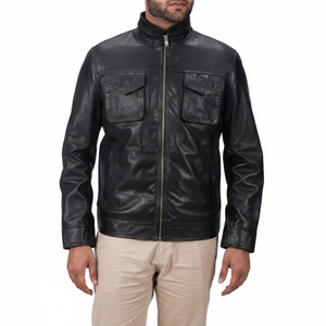 Chaqueta de Cuero Negra de Piel de Cordero Auténtica de Primera Calidad para Hombre, Chaqueta de Motociclista Ajustada, Ropa de Invierno Informal con Múltiples Bolsillos - Product Image 1
