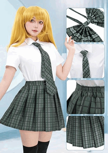 Fashion Anime Cosplay School Uniform Women Brown Jacket Blue Skirt Outfit Set - Product Image 4