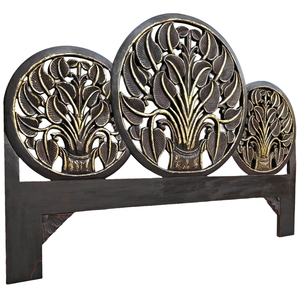 Cabecero de Cama Queen Size de Madera Tallada a Mano con Diseño Boho, Acabado Negro y Dorado, Decoración Vintage para Dormitorio, Madera Sintética - Product Image 3