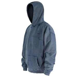 Sweat-shirt à capuche unisexe de haute qualité pour homme, coupe ample, logo personnalisé, effet délavé et usé. - Product Image 3