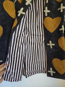 Veste en velours bleu marine pour femmes, avec fermeture éclair, col montant, manches longues, motif cœur, manteau en polaire, veste à manches longues pour femmes, motif cœur - Product Image 3
