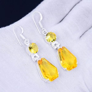 Pendientes colgantes de citrino hechos a mano con plata de ley 925, joyería para mujer, regalo, venta al por mayor - Product Image 2