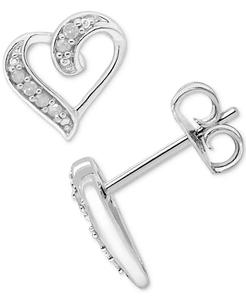 Orecchini a bottone a cuore aperto con diamanti (1/10 ct. T. w.) in argento Sterling | Macacy's - Product Image 1