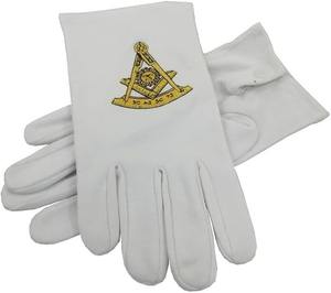 Guantes Masónicos de Algodón 100% para Past Master, par de guantes bordados a máquina, elegantes, de color blanco, en tela de algodón. - Product Image 3