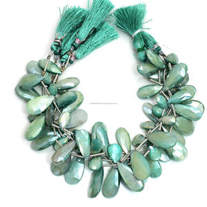 Pierre de lune verte naturelle à facettes forme de poire 8 pouces 8.5x13.5 à 14.5x38mm perles brin de pierres précieuses utilisation pour la fabrication de bijoux - Product Image 1