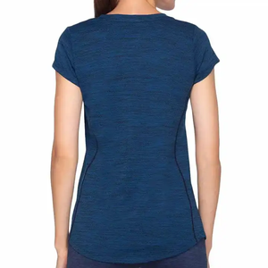 T-shirts pour femmes Heather Navy, col rond, manches courtes, en mélange de rayonne et de polyester, fluides, respirants, à ourlet incurvé, vente en gros - Product Image 4