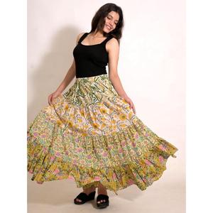 Handmade Indian Cotton <b>Patchwork</b> Long <b>Skirt</b>, Boho Flowy Maxi <b>Skirt</b> Block Print Fabric <b>Skirt</b> - Product Image 4