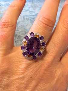 แหวนเงินแท้ 925 ประดับพลอยอเมทิสต์และซิทริน แหวนค็อกเทลพลอยธรรมชาติสำหรับผู้หญิง เครื่องประดับคุณภาพสูง - Product Image 3