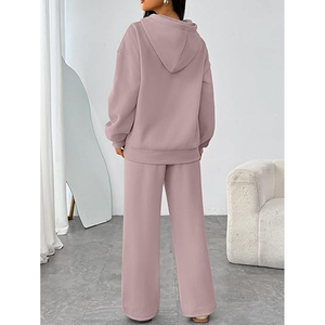 Conjunto de Sudadera Oversize Lisa para Mujer y Pantalones de Chándal de Pierna Ancha de Algodón Afelpado, Estilo Urbano, Proveedor Mayorista - Product Image 2