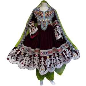 Ensemble de robes maxi ethniques pour femmes et filles, en mousseline de soie respirante, style vintage afghane, imprimé tendance Nuristan Kabul - Product Image 1